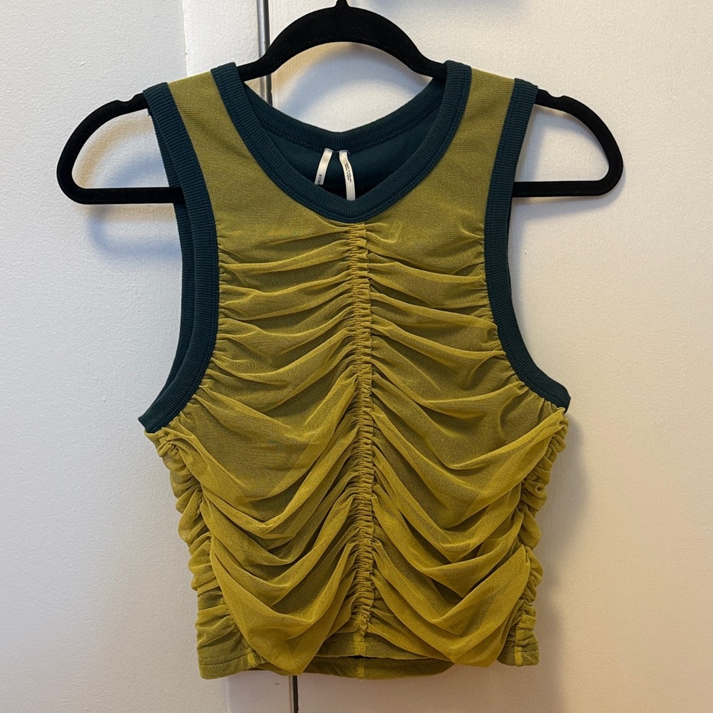 Anthropologie SHIRRED MESH RACERBACK TANK TOP